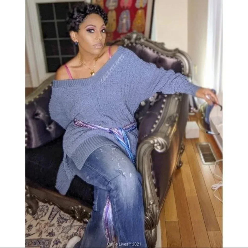 Callie Plus Oversized Popcorn Cable Lounge Sweater 1X - Picture 10 of 11